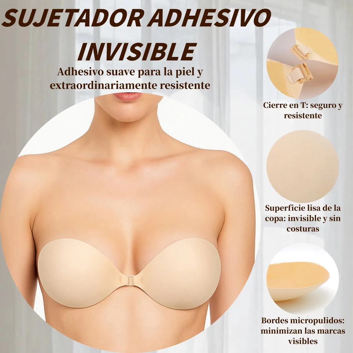 Dresmannst Sujetador Push Up sin Tirantes con 4 Pezoneras Adhesivas Invisibles para Espalda Descubierta Invisible Adhesivo Sticky Bra al Aire Pecho, Fácil de Limpiar, Discreto y Cómodo