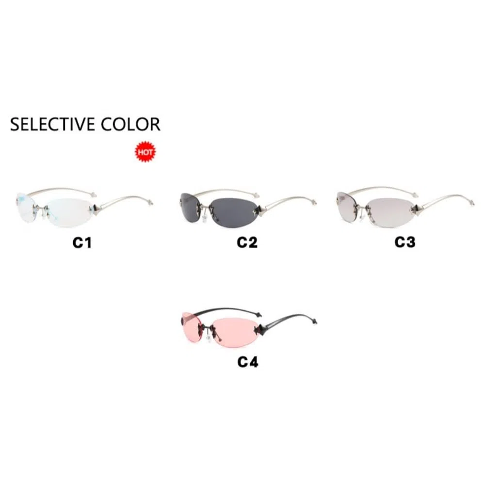 Gafas de sol sin marco, modernas, de metal, estilo retro, decorativas, con diseño decorativo, UV400