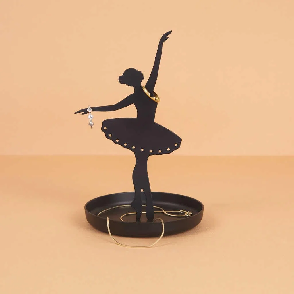 Balvi Porta anillos Ballerina Color negro Soporte de joyas de silueta de bailarina Metal