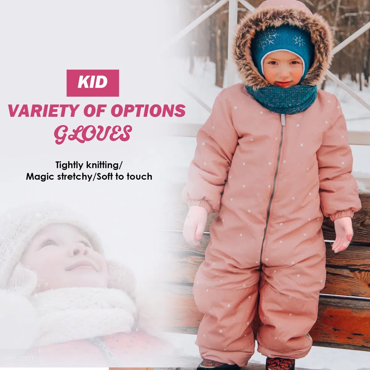 QKURT 3 pares para niños guantes de punto caliente, guantes de arena de cristal colorido guantes de dedos completos para niños con un nuevo patrón de unicornio para niñas de 1 a 5 años