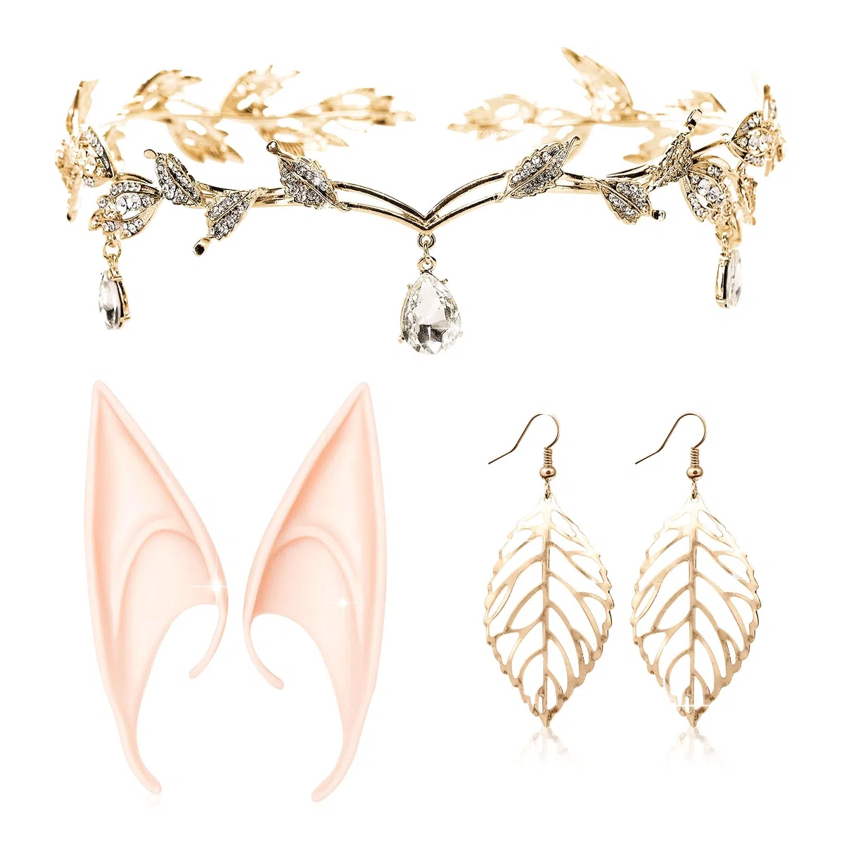 LaVenty luxury elf headpiece elf ears tocado de elfo de lujo orejas de elfo corona de elfo tiara tocados de hadas joyas de cabeza de elfo de hadas tocado circlet tocado de fantasía renacimiento