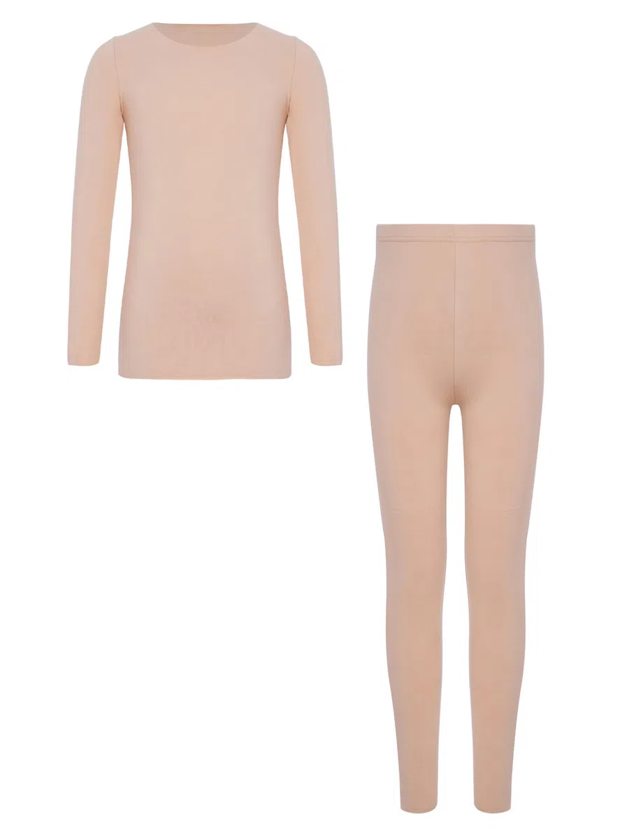 Linjinx Conjunto de ropa interior térmica para niña, camiseta interior térmica + leggins, medias, ballet, danza, entrenamiento