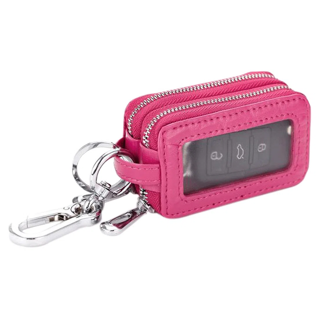 Funda Unisex de piel con cremallera para llaves de coche rosa hot pink