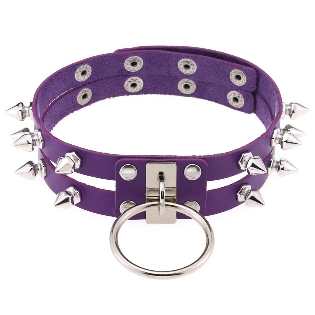 Collar punk redondo con pinchos para mujeres y hombres, con remaches tachonados, collar grueso, joyería gótica, accesorios góticos, rosa