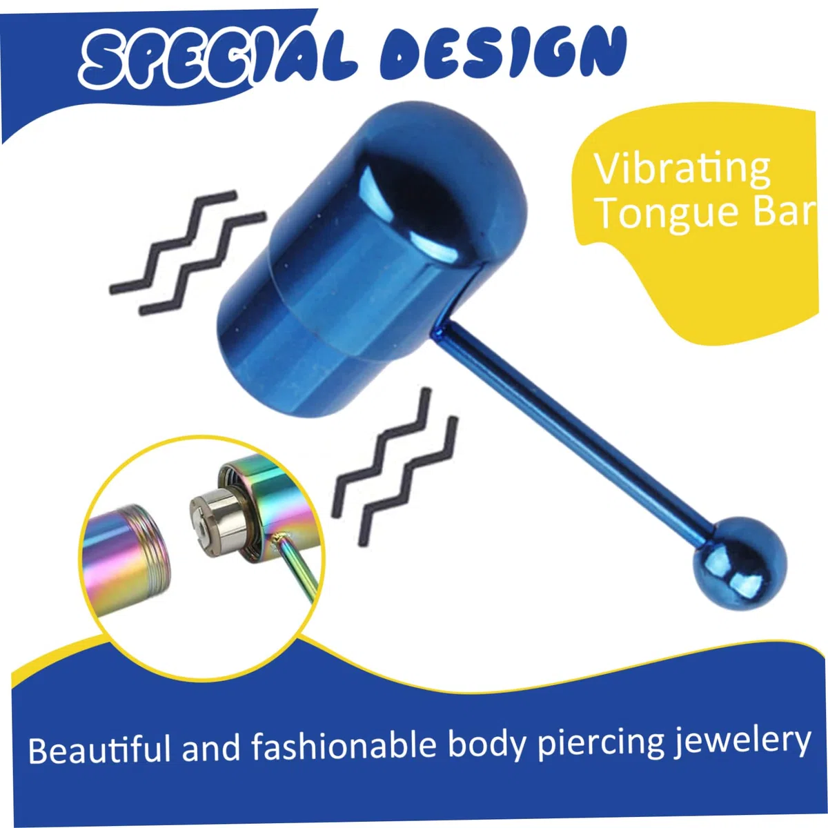 Percing de la Barra de Lengua, 2 Piezas Vibrantes de la Barra de Lengua de vibración perforando Acero Inoxidable de Acero Inoxidable vibración Azul para Mujeres y Hombres
