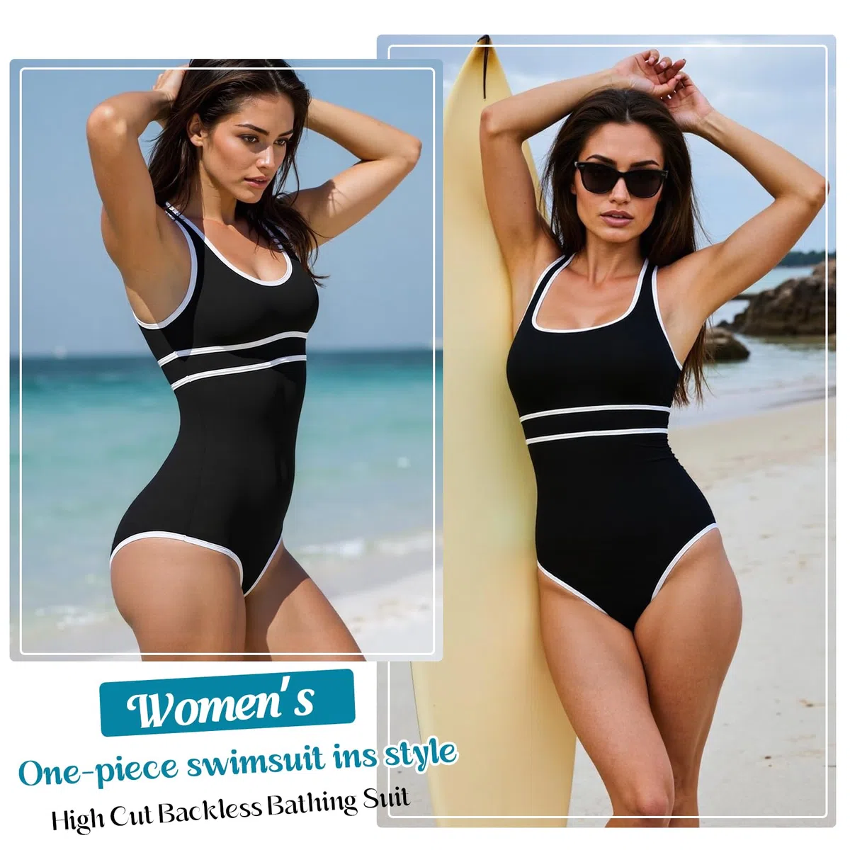Traje de Baño para Mujer, Traje de Baño de Una Deportivo Monokini, Sexy Push Up Monokini de Rayas Swimwear Beachwear para Playa Piscina Vacaciones
